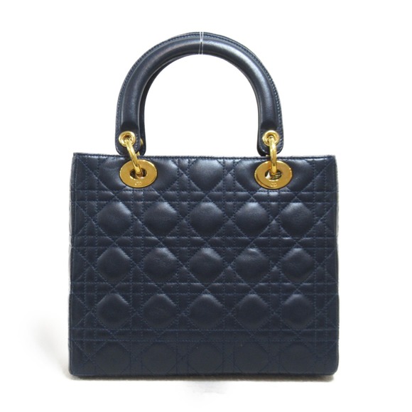 Dior Tote Handbag  Lambskin Bag Navy Lady - Picture 1 of 9